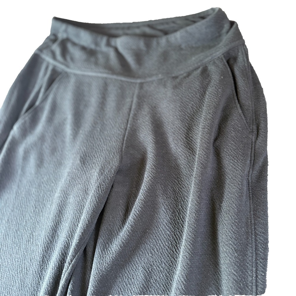 prAna Lounge Pants Women's M 29x31 Black Textured Knit Wide Leg Pockets Workout